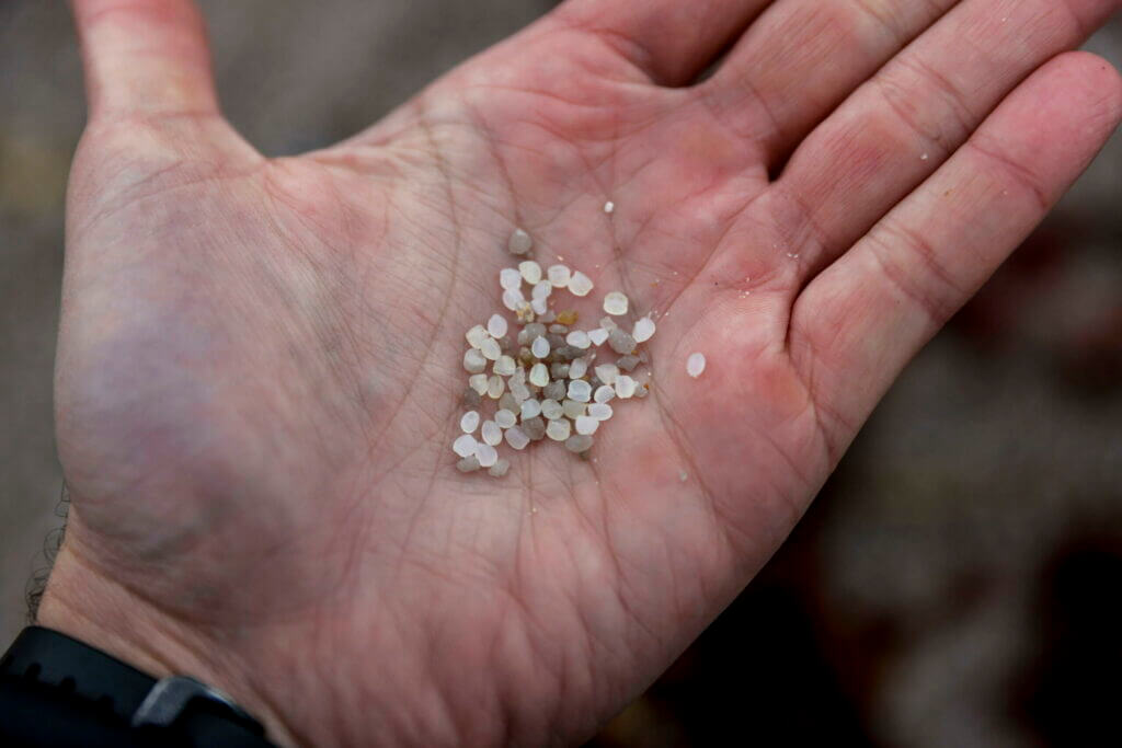 Palline di plastica disperse in mare e arrivate sulle coste della Galizia credit ANSA